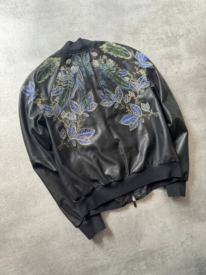 SS2017 Emporio Armani Embroidered Natural Royal Eagle Black Leather Jacket (M) - 4