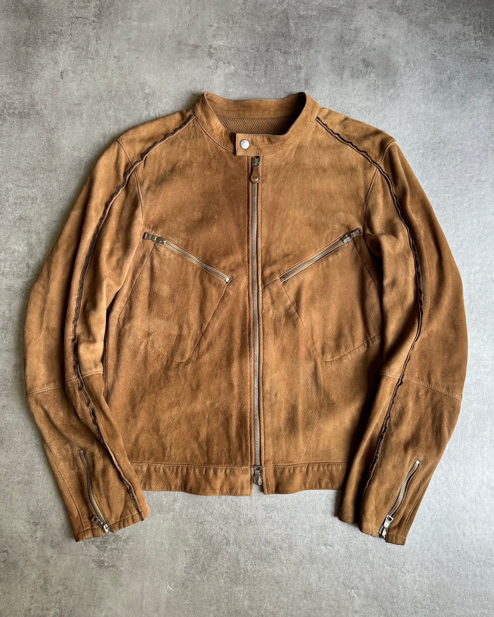 AW1999 Prada Brown Cafe Brown Leather Biker Jacket (M) - 1