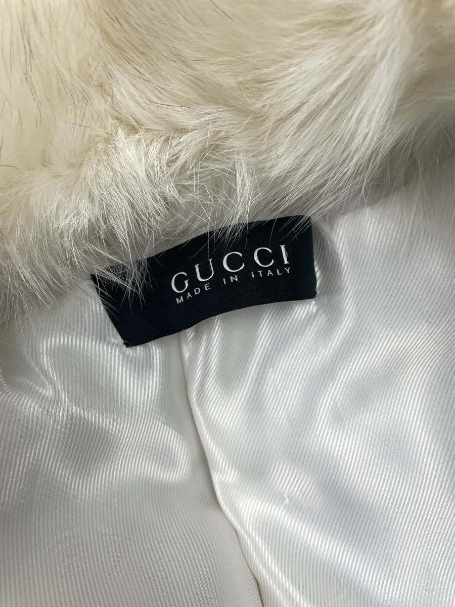 2000s Gucci White Leather Fur Collar Buckle Strap Leather Jacket wYUAnIaj 11