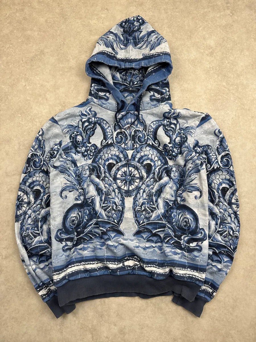SS2014 Dolce & Gabbana Blue Poseidon Baroque Nautical Compass Hoodie wYhzxACZ 2