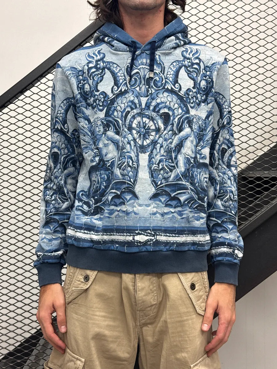SS2014 Dolce & Gabbana Blue Poseidon Baroque Nautical Compass Hoodie wYhzxACZ 0