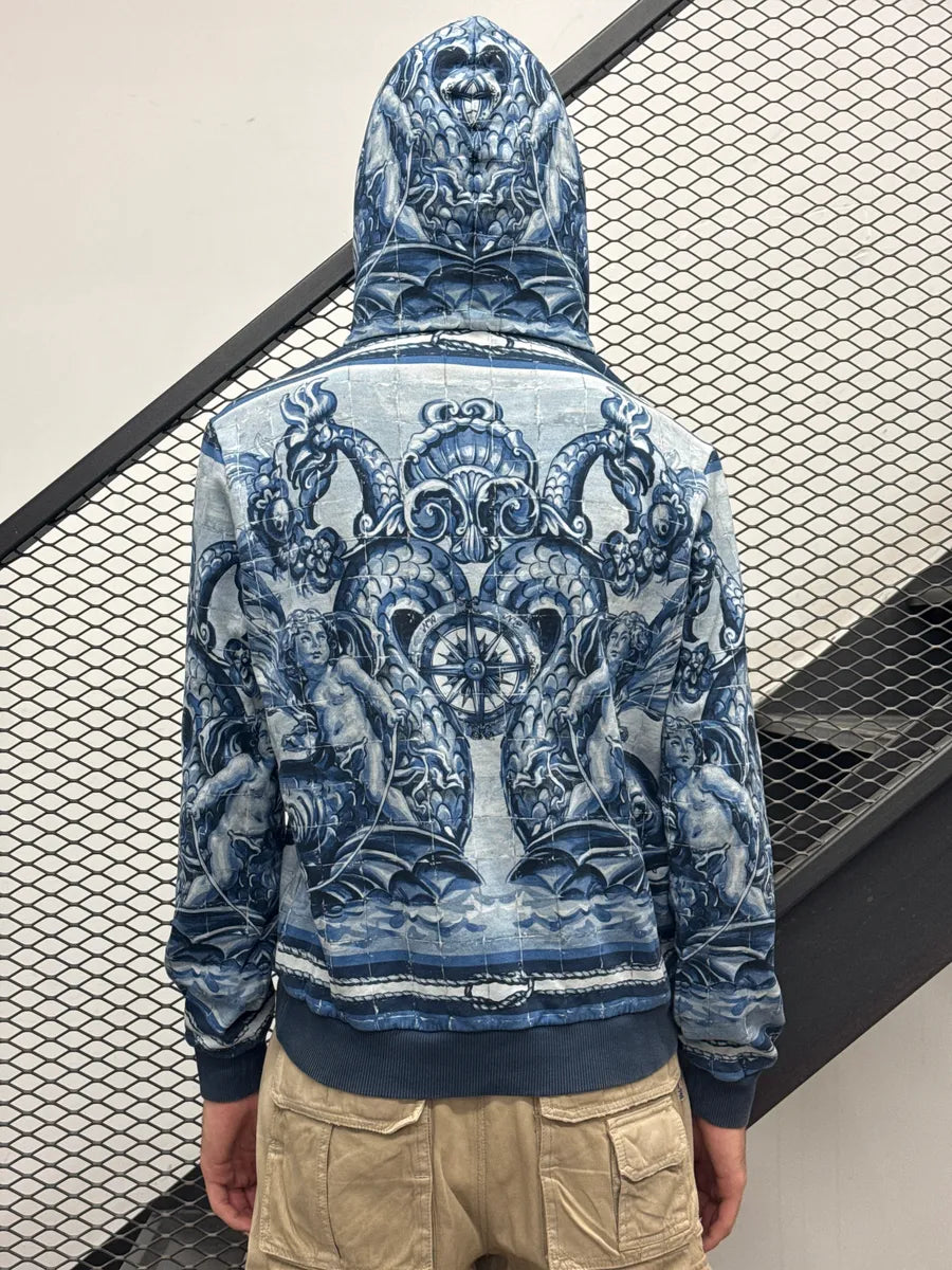 SS2014 Dolce & Gabbana Blue Poseidon Baroque Nautical Compass Hoodie wYhzxACZ 1