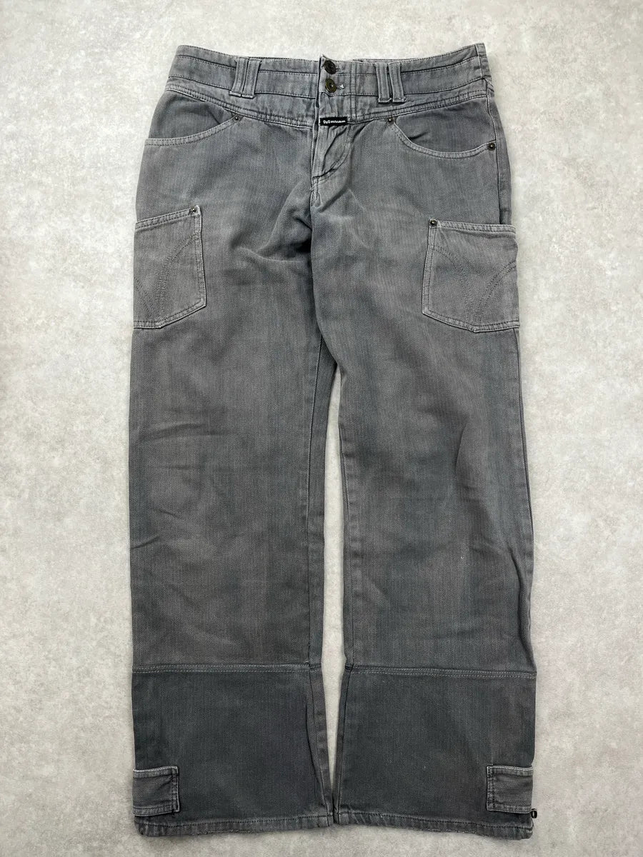 AW2003 Dolce & Gabbana Grey Denim Cargo Zip Cuff Jeans wZRMOMXY 0