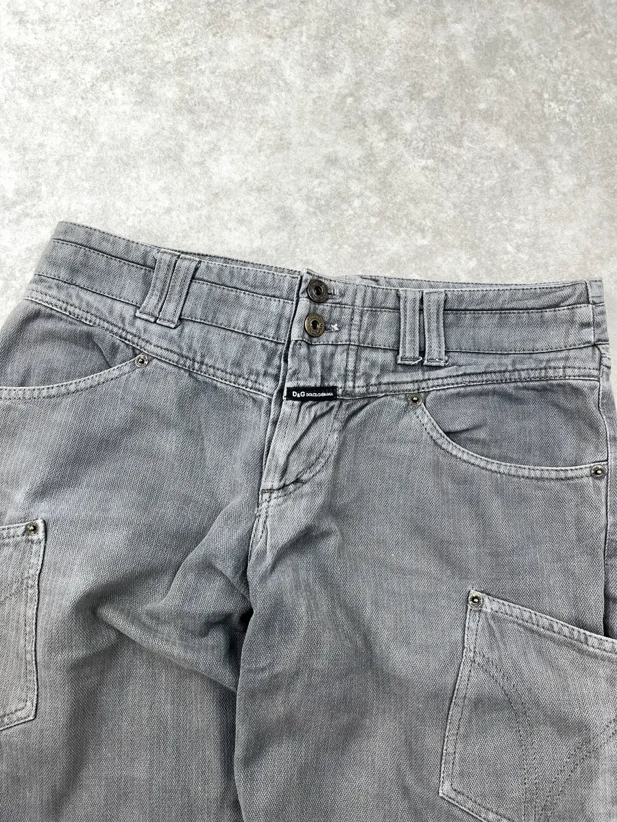 AW2003 Dolce & Gabbana Grey Denim Cargo Zip Cuff Jeans wZRMOMXY 5