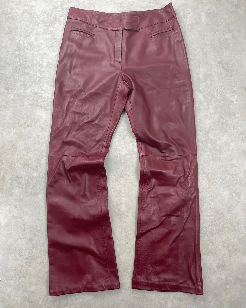 2000s Gianfranco Ferré Burgundy Leather High Waist Bootcut Pants wbQEysDy 0