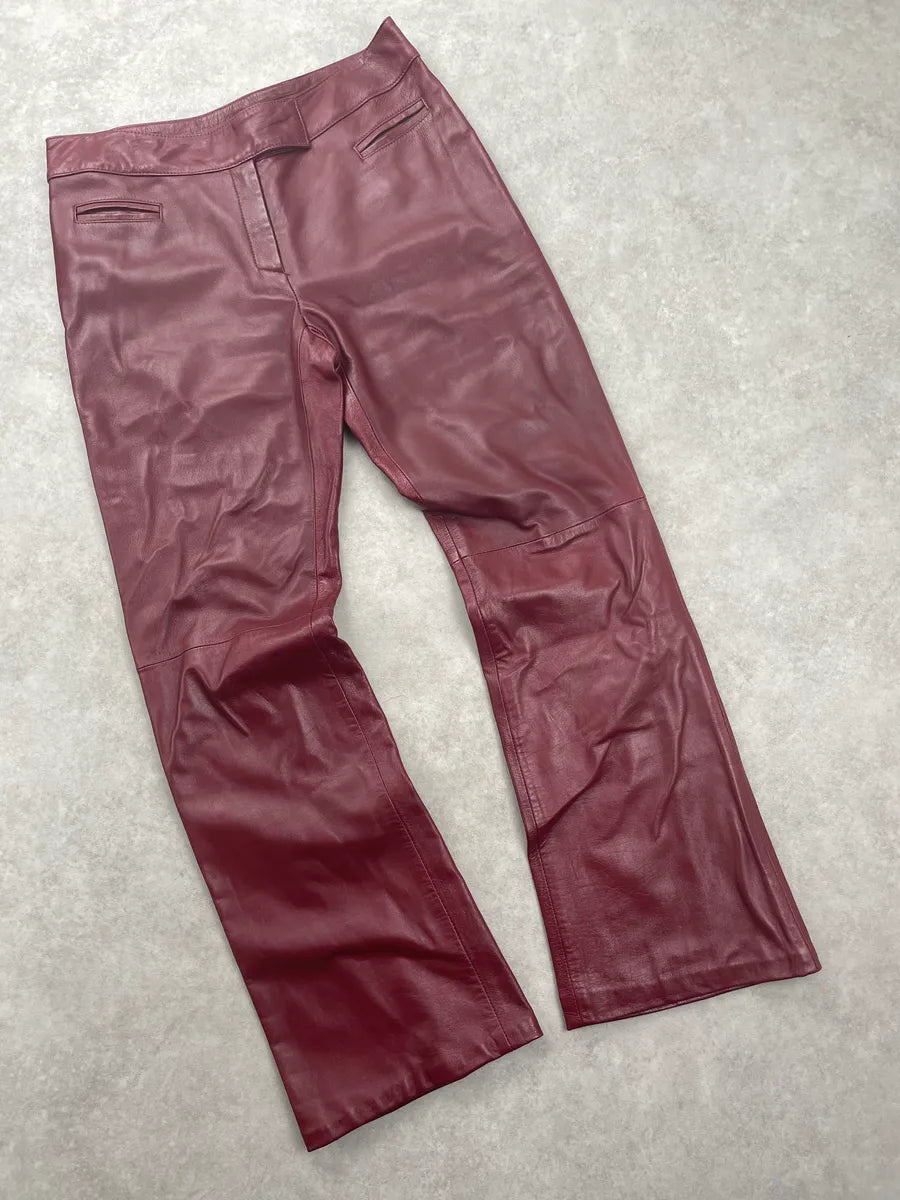 2000s Gianfranco Ferré Burgundy Leather High Waist Bootcut Pants wbQEysDy 4