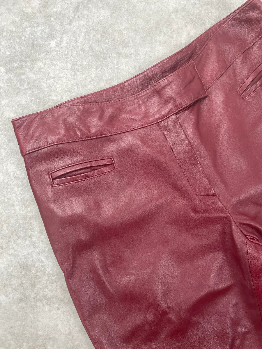 2000s Gianfranco Ferré Burgundy Leather High Waist Bootcut Pants wbQEysDy 6