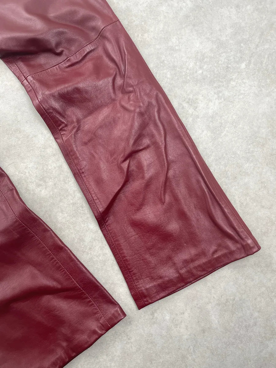2000s Gianfranco Ferré Burgundy Leather High Waist Bootcut Pants wbQEysDy 7