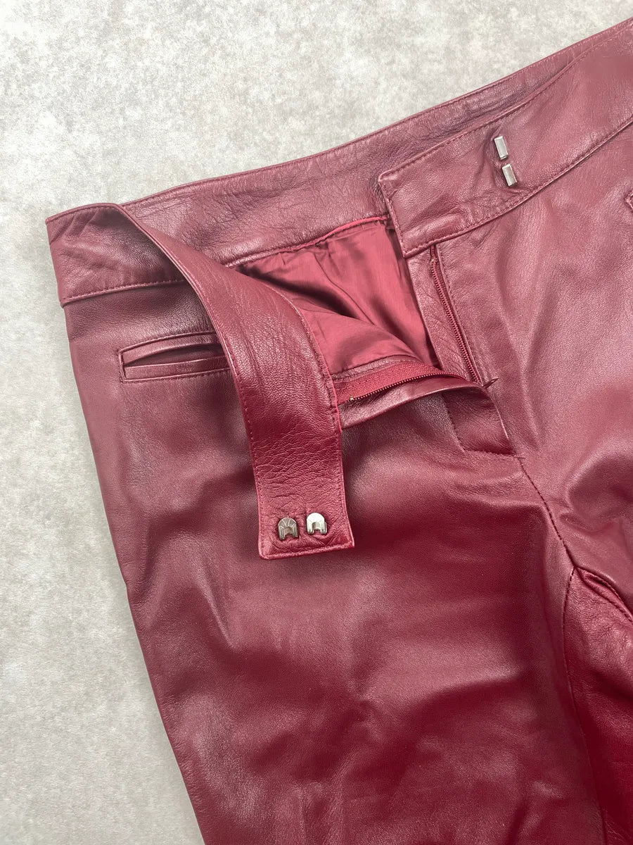 2000s Gianfranco Ferré Burgundy Leather High Waist Bootcut Pants wbQEysDy 8