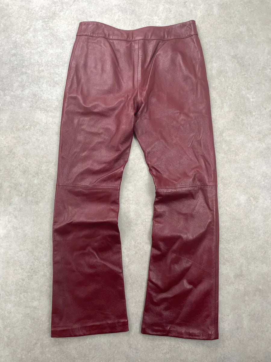 2000s Gianfranco Ferré Burgundy Leather High Waist Bootcut Pants wbQEysDy 5