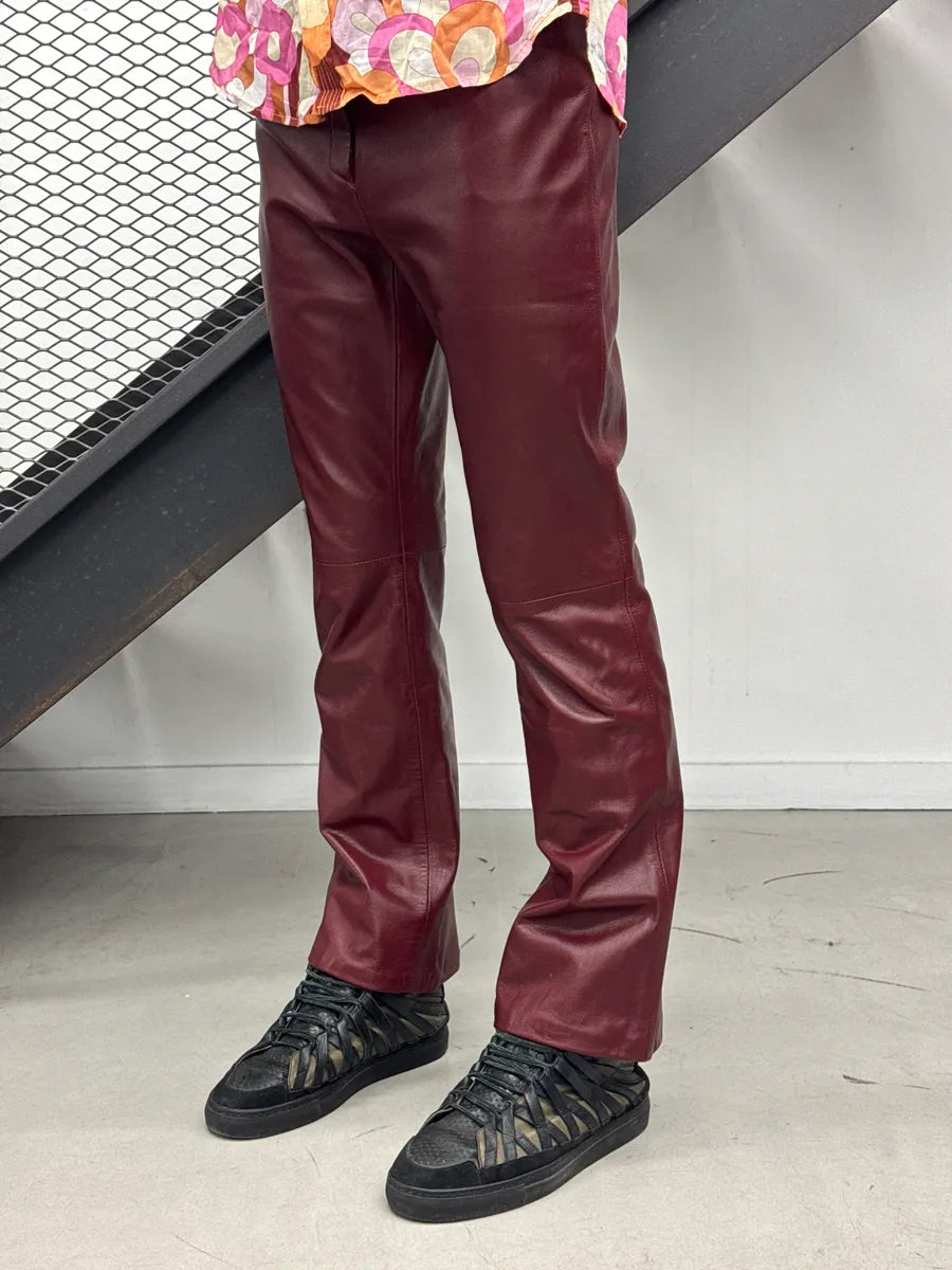 2000s Gianfranco Ferré Burgundy Leather High Waist Bootcut Pants wbQEysDy 2