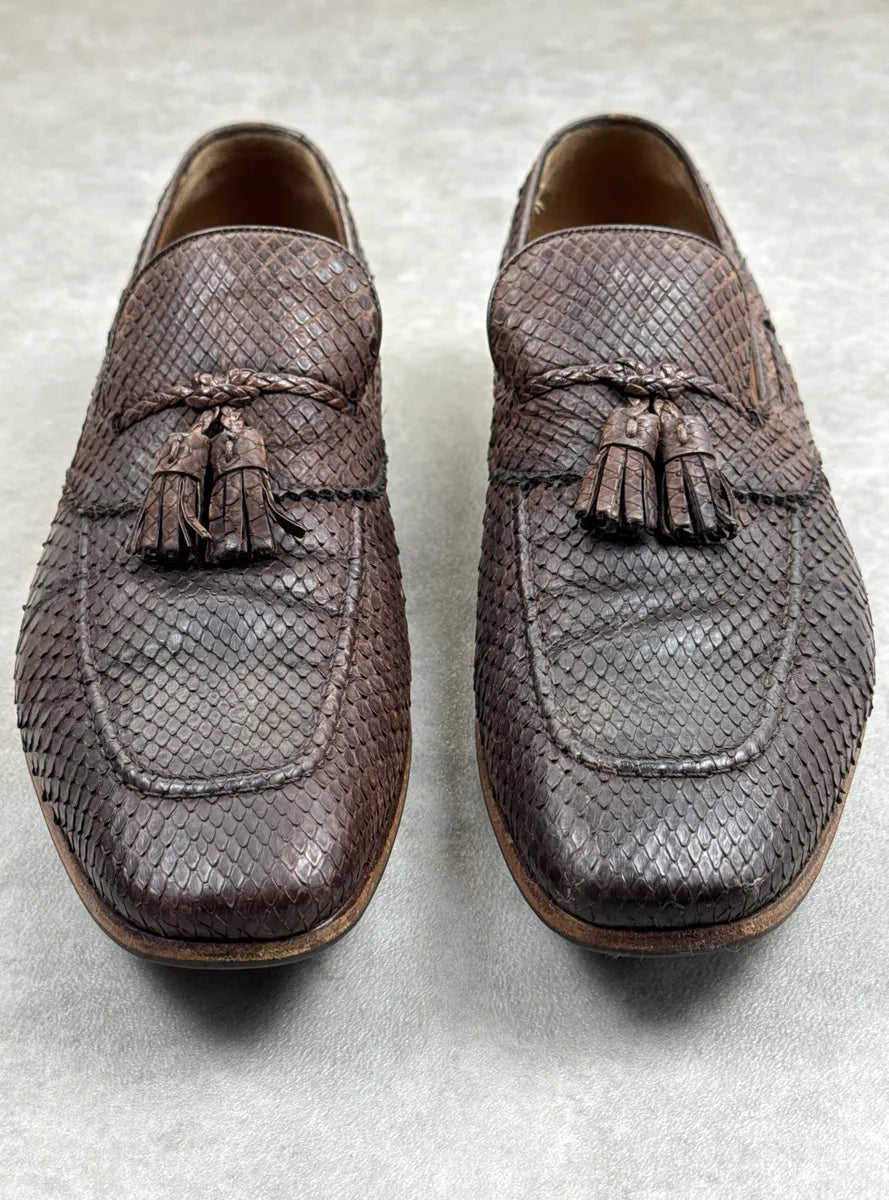 2000s Gucci Dark Brown Python Loafers Shoes wbhJxzxs 4