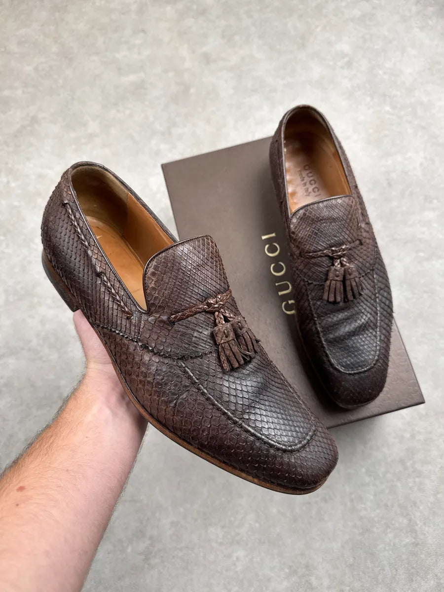 2000s Gucci Dark Brown Python Loafers Shoes wbhJxzxs 0