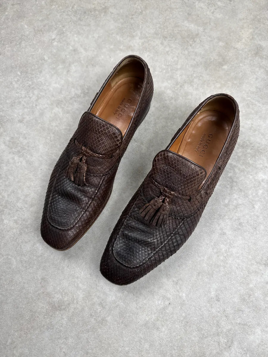 2000s Gucci Dark Brown Python Loafers Shoes wbhJxzxs 2