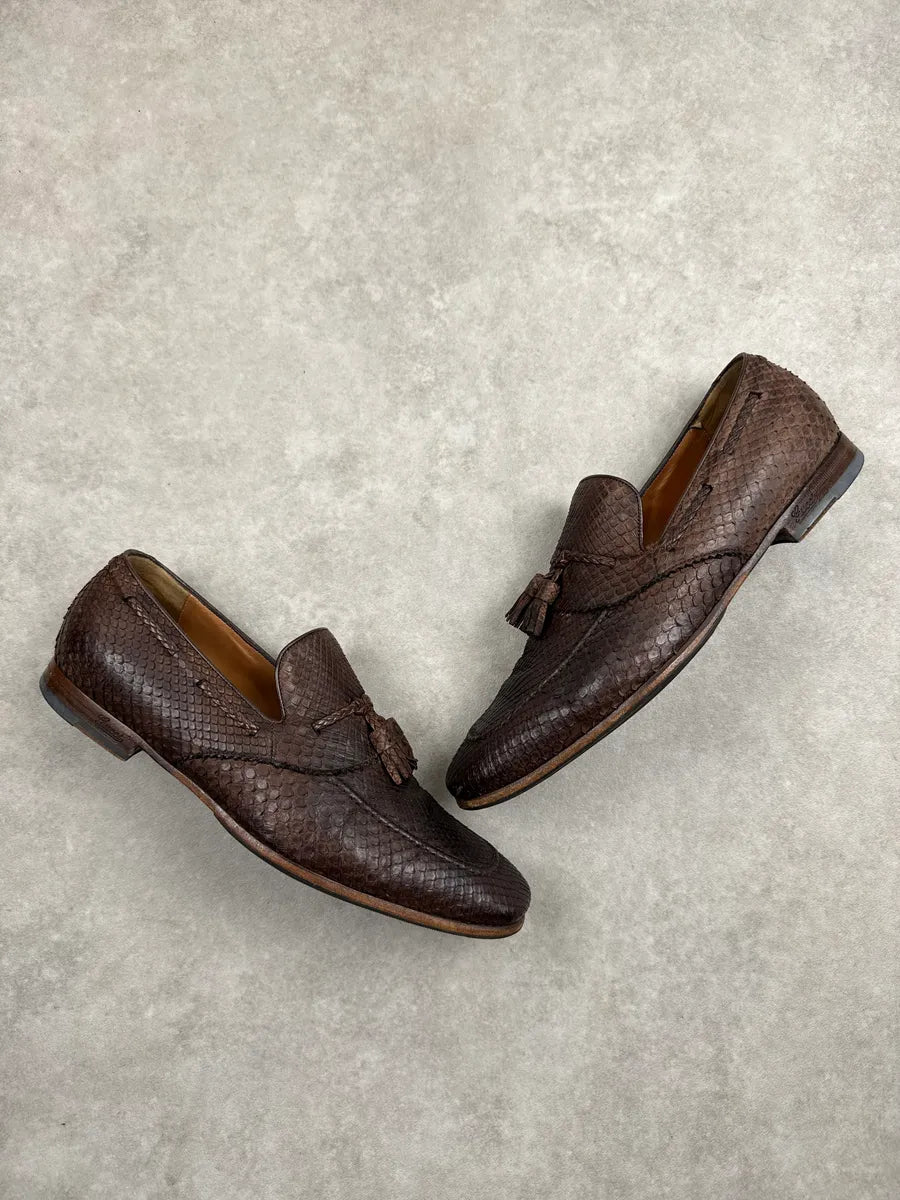 2000s Gucci Dark Brown Python Loafers Shoes wbhJxzxs 3