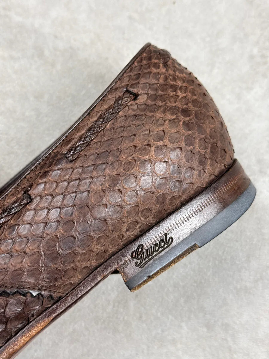 2000s Gucci Dark Brown Python Loafers Shoes wbhJxzxs 9
