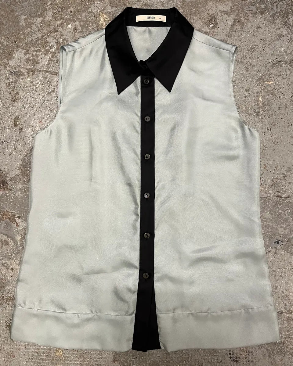 SS2009 Prada Light Blue Sleeveless Button-up Shirt (M) rCLCdfJ 0