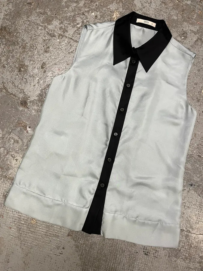 SS2009 Prada Light Blue Sleeveless Button-up Shirt (M) rCLCdfJ 1