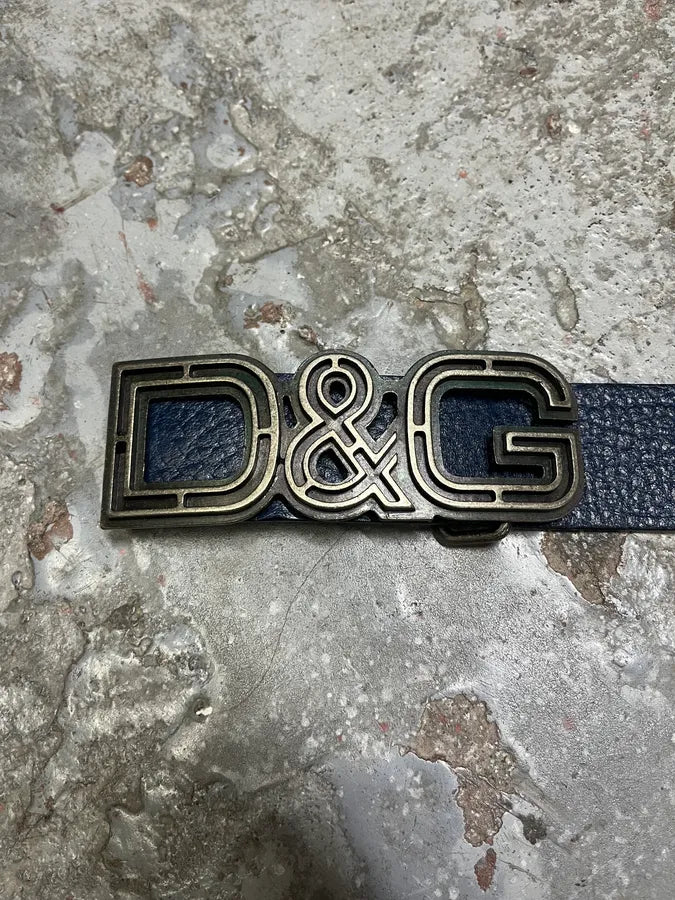 2000s Dolce & Gabbana Propaganda Buckle Navy Leather Belt (OS) HWYhPui 5