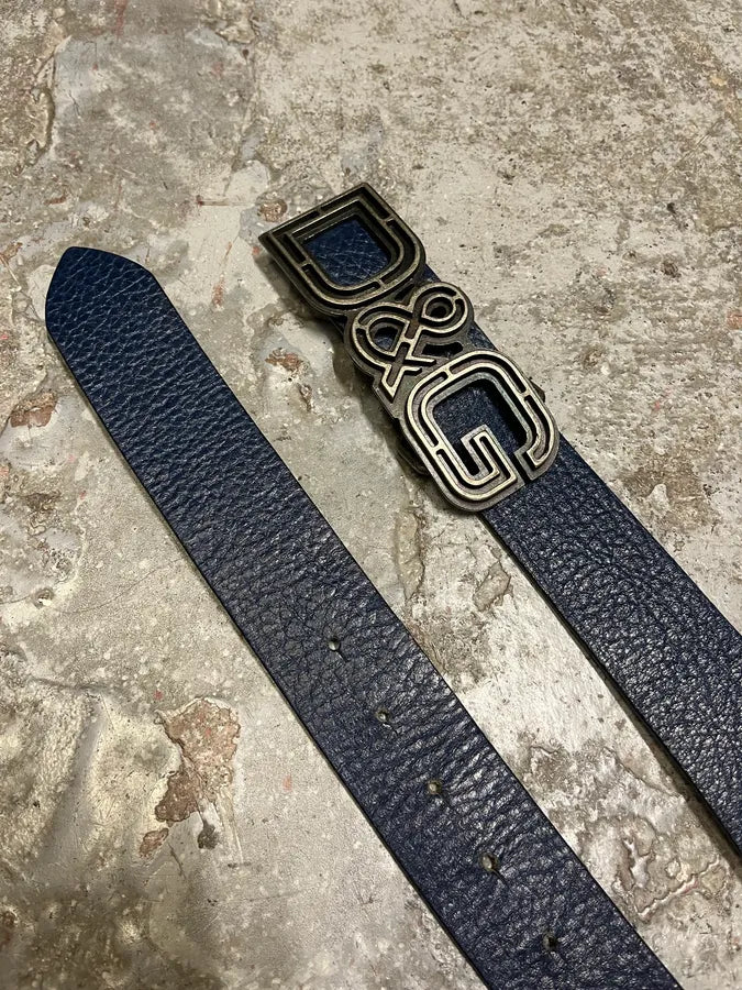 2000s Dolce & Gabbana Propaganda Buckle Navy Leather Belt (OS) HWYhPui 4