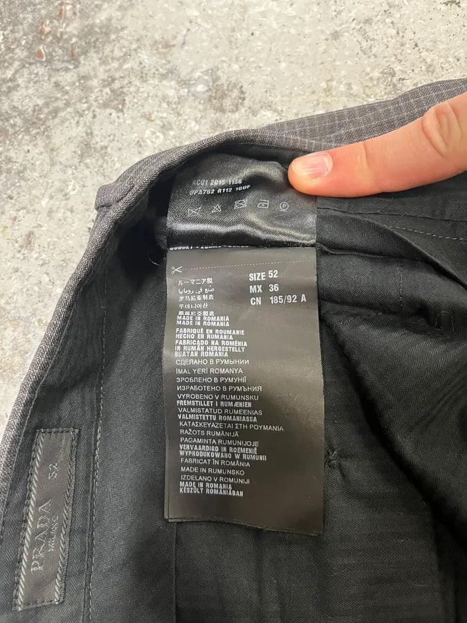 AW2015 Prada Grey Wool Checked Minimalist Tailored Pants (S/M) oVQiSEV 9