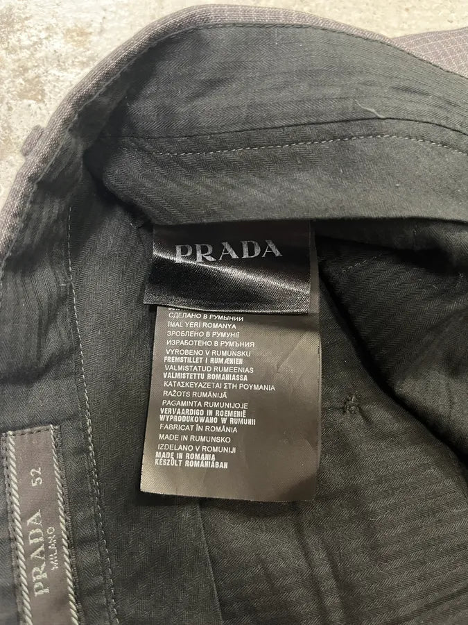 AW2015 Prada Grey Wool Checked Minimalist Tailored Pants oVQiSEV 8