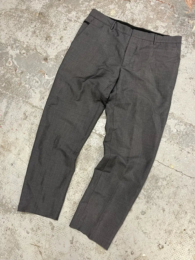 AW2015 Prada Grey Wool Checked Minimalist Tailored Pants oVQiSEV 4