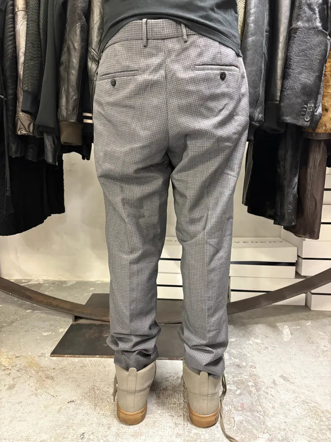 AW2015 Prada Grey Wool Checked Minimalist Tailored Pants oVQiSEV 3