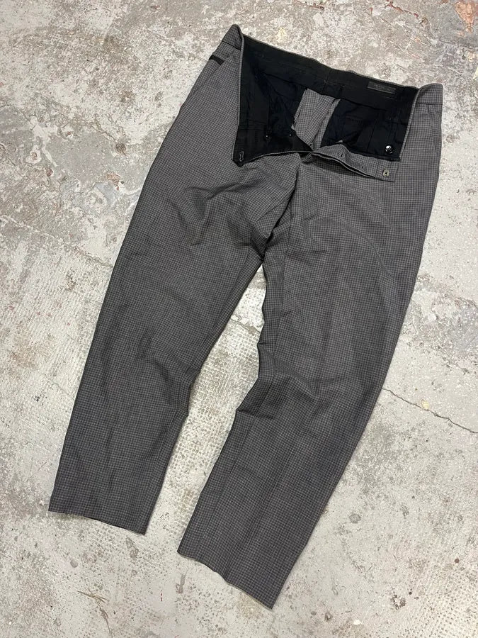AW2015 Prada Grey Wool Checked Minimalist Tailored Pants oVQiSEV 5
