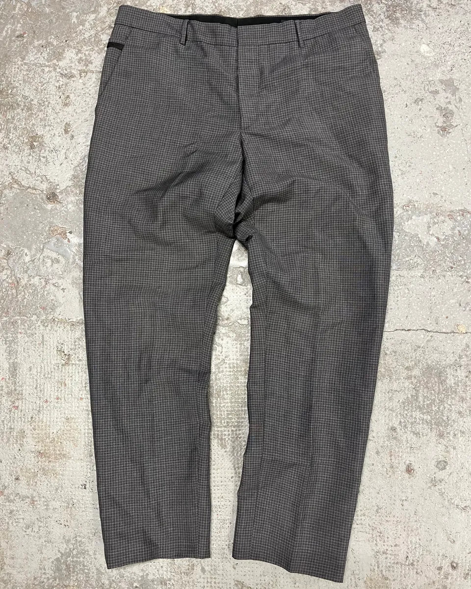 AW2015 Prada Grey Wool Checked Minimalist Tailored Pants oVQiSEV 0