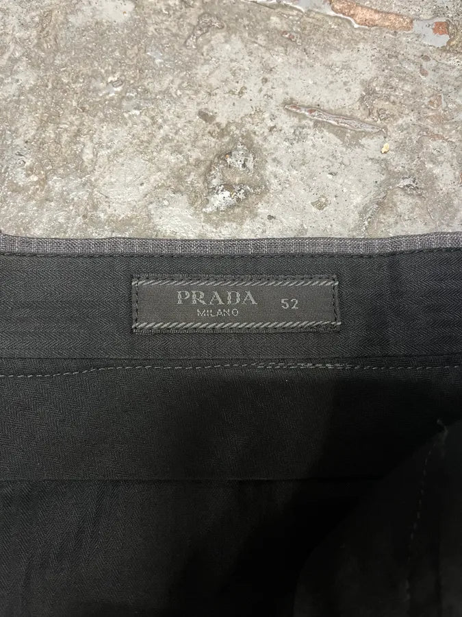 AW2015 Prada Grey Wool Checked Minimalist Tailored Pants oVQiSEV 7