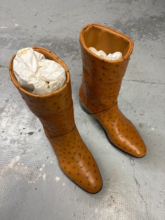 AW2023 Gucci Ostrich Camel Cowboy Ankle Leather Boots (44eu/us10) wGeBSAq 3