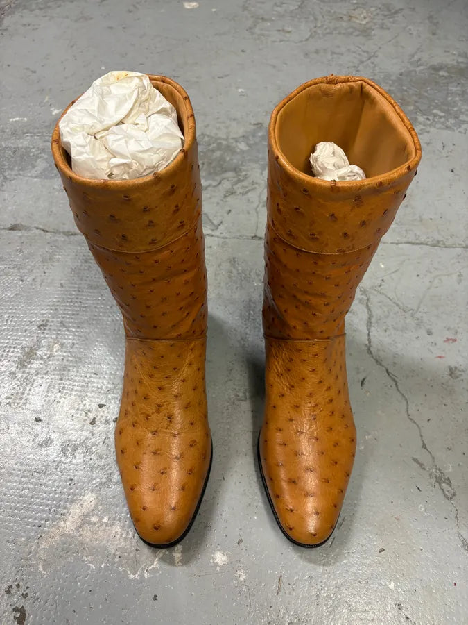 AW2023 Gucci Ostrich Camel Cowboy Ankle Leather Boots (44eu/us10) wGeBSAq 1