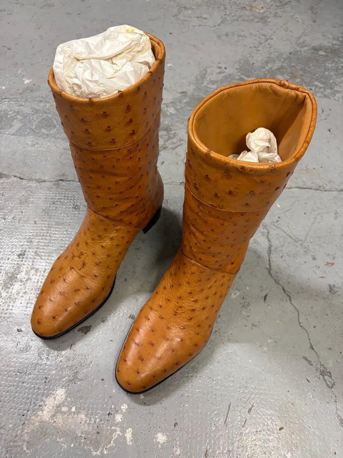 AW2023 Gucci Ostrich Camel Cowboy Ankle Leather Boots (44eu/us10) wGeBSAq 2