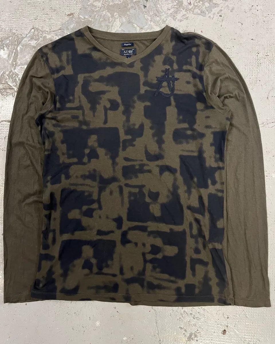 1990s Armani Dark Kaki V Neck Obscure Longsleeves (S) SvJerBA 0