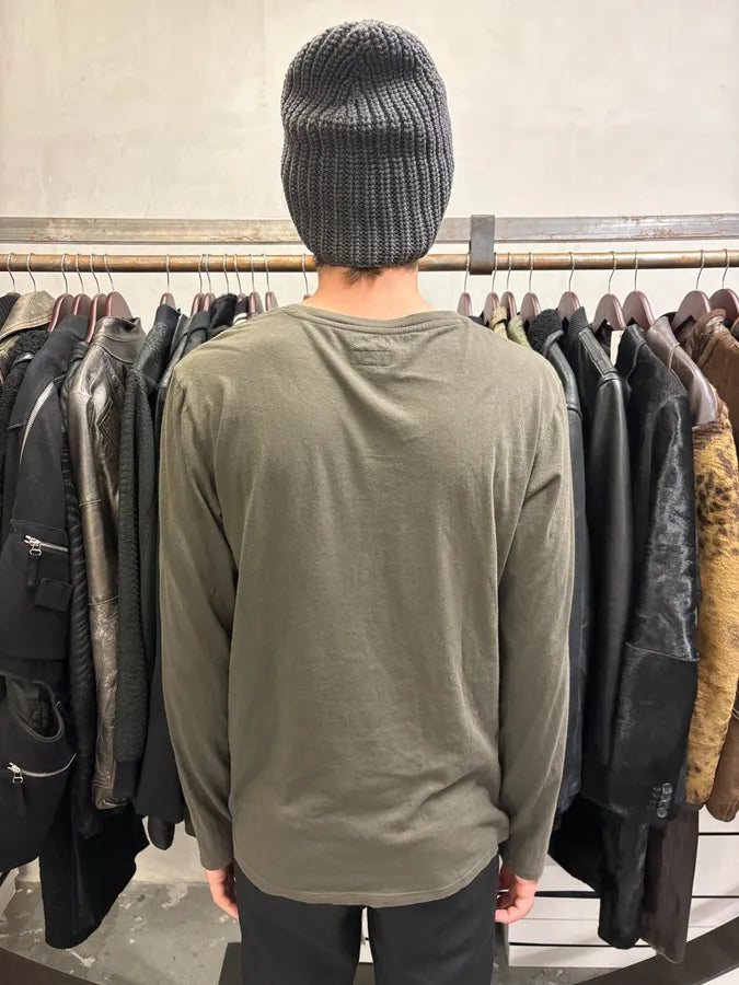 1990s Armani Dark Kaki V Neck Obscure Longsleeves (S) SvJerBA 2