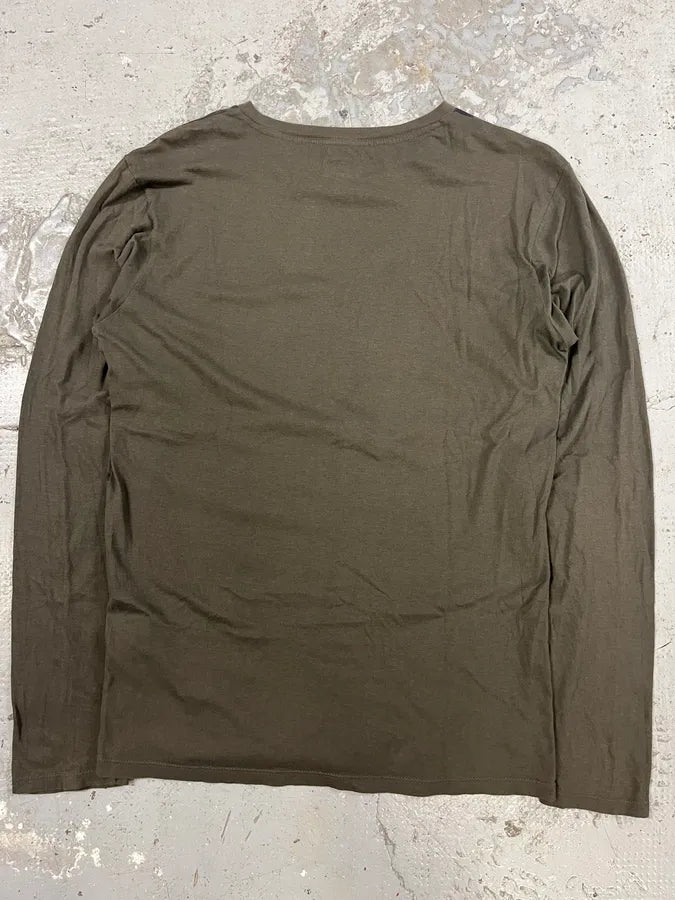 1990s Armani Dark Kaki V Neck Obscure Longsleeves (S) SvJerBA 5