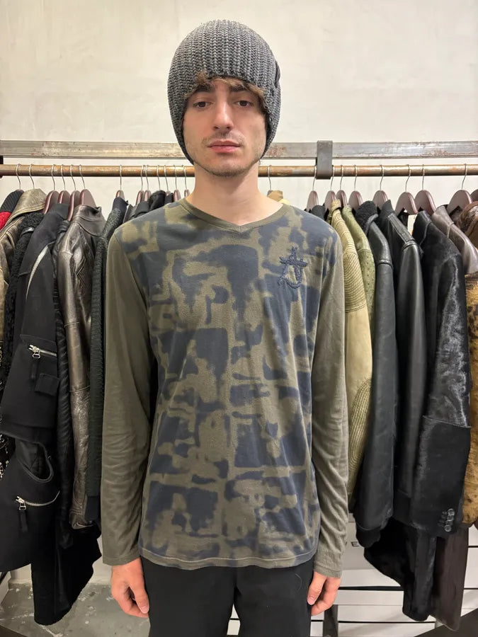 1990s Armani Dark Kaki V Neck Obscure Longsleeves (S) SvJerBA 1