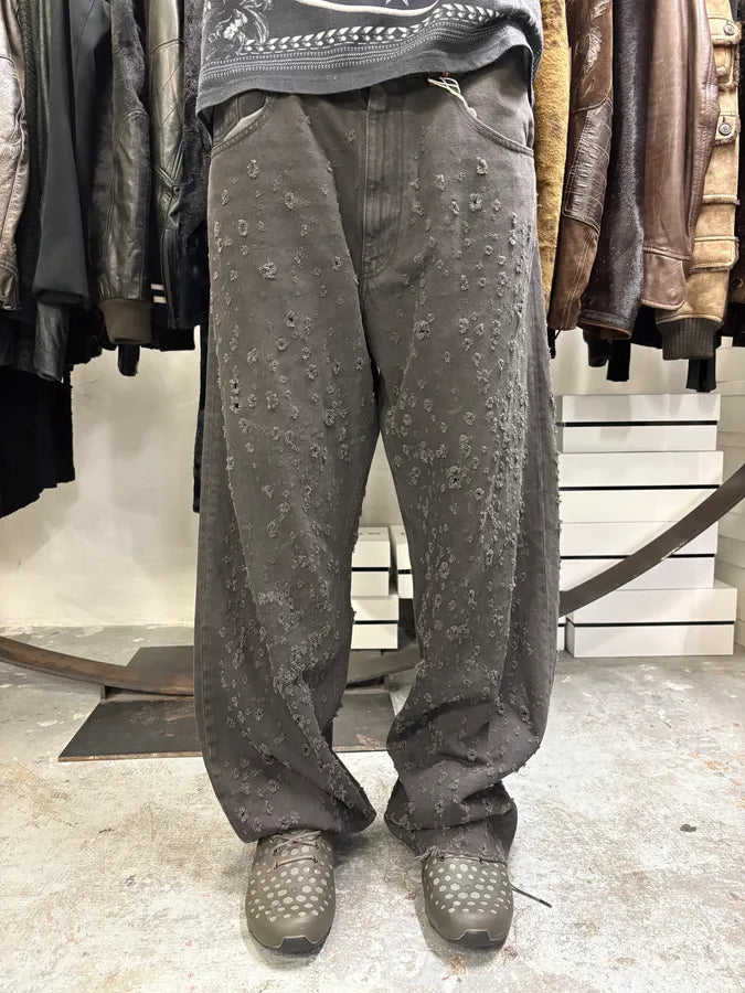 SS2021 Maison Margiela Grey Distressed Holes Straight Jeans dHxvTwr 2