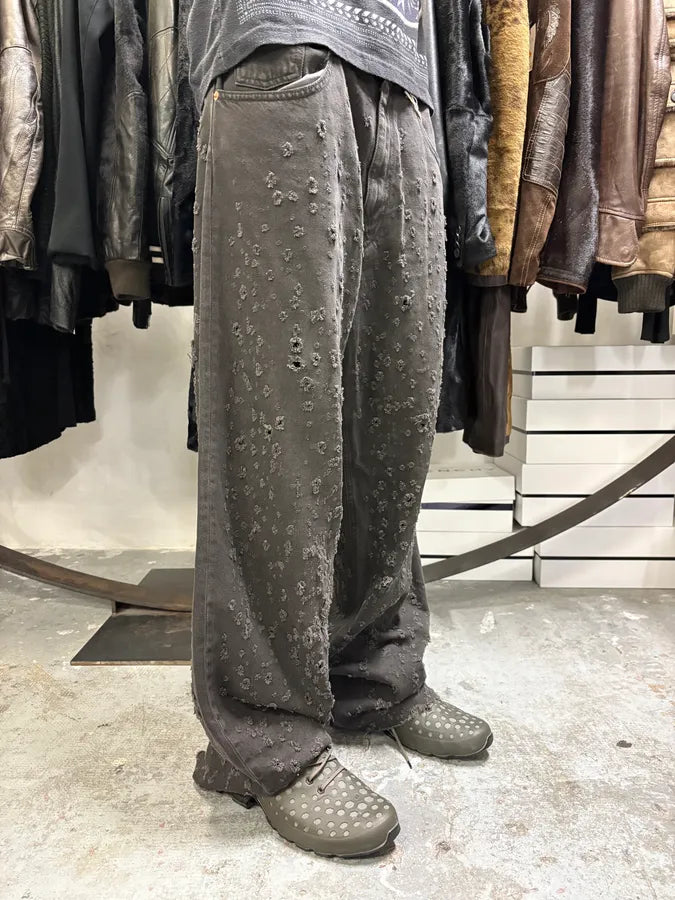 SS2021 Maison Margiela Grey Distressed Holes Straight Jeans dHxvTwr 1