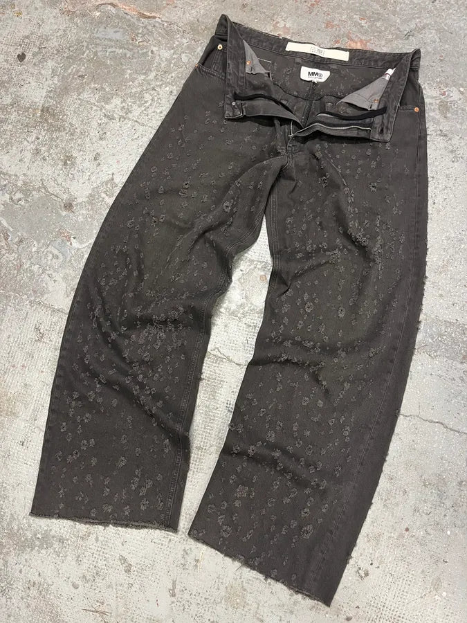 SS2021 Maison Margiela Grey Distressed Holes Straight Jeans dHxvTwr 5