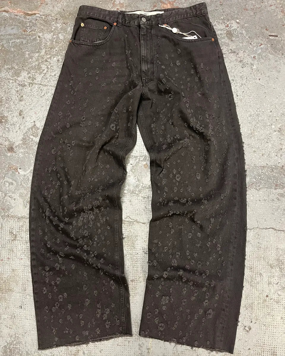 SS2021 Maison Margiela Grey Distressed Holes Straight Jeans dHxvTwr 0