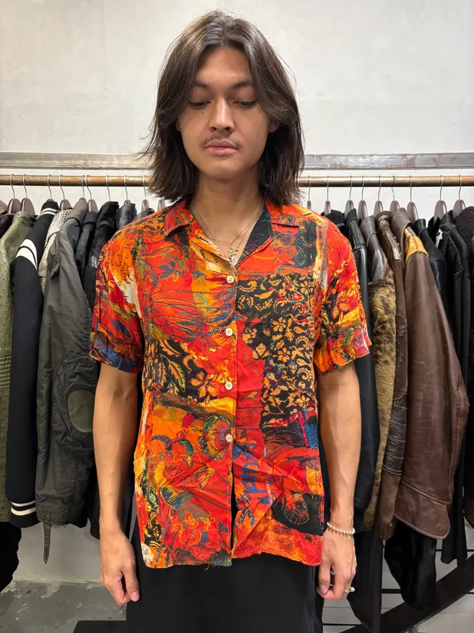 2000s Iceberg Red Exotic Painting Print Shirt muLBkIq 1