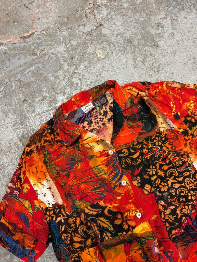 2000s Iceberg Red Exotic Painting Print Shirt muLBkIq 4