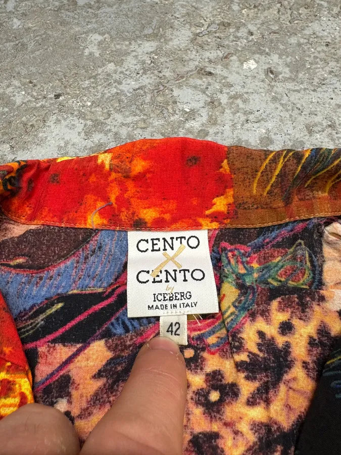 2000s Iceberg Red Exotic Painting Print Shirt muLBkIq 7