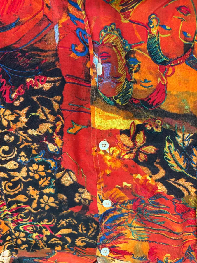 2000s Iceberg Red Exotic Painting Print Shirt muLBkIq 5