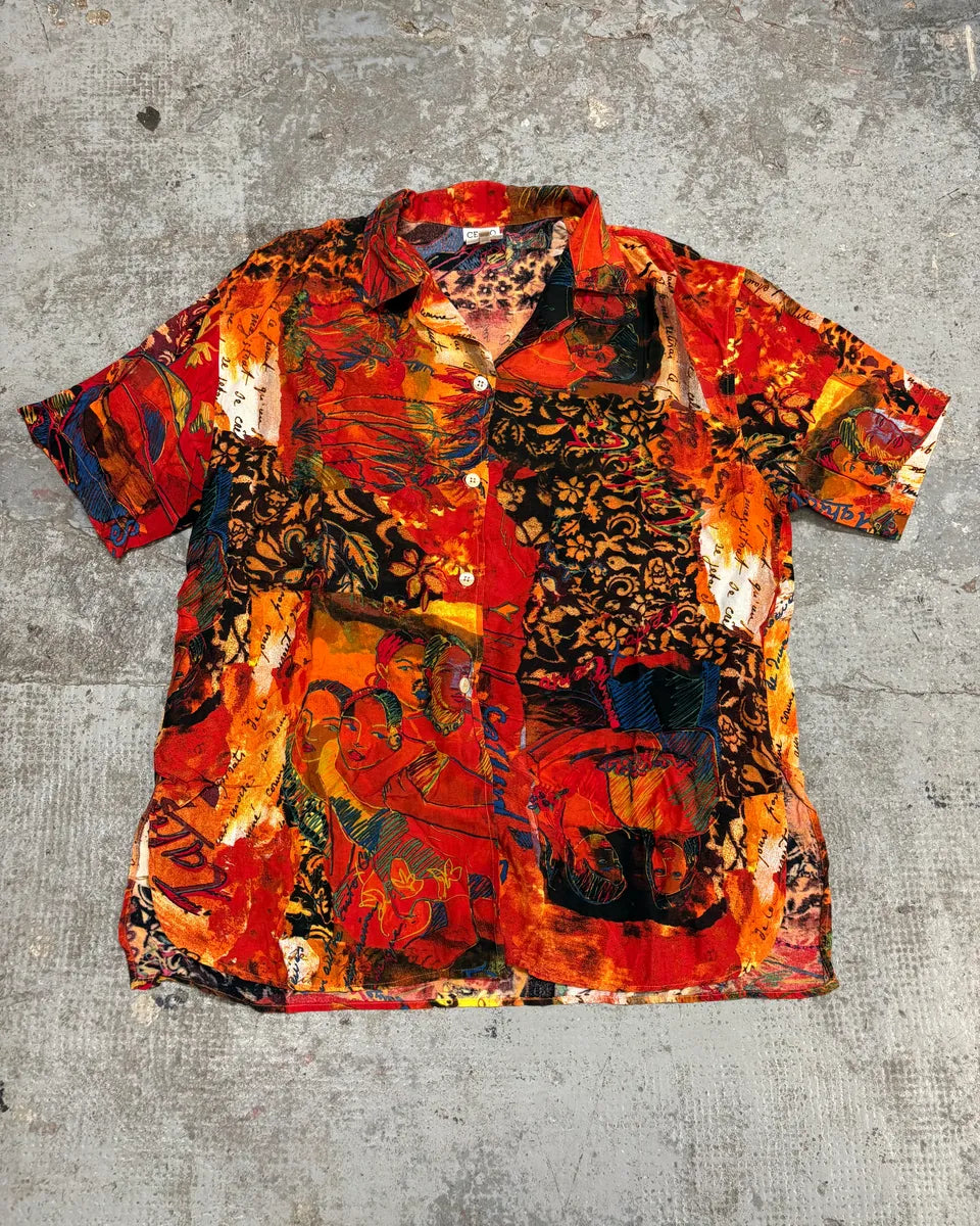 2000s Iceberg Red Exotic Painting Print Shirt muLBkIq 0
