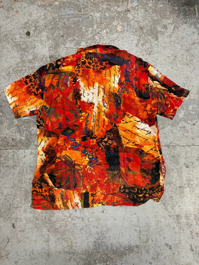 2000s Iceberg Red Exotic Painting Print Shirt muLBkIq 6