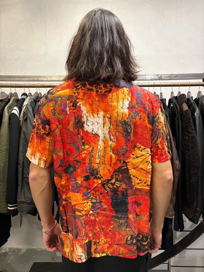 2000s Iceberg Red Exotic Painting Print Shirt muLBkIq 2