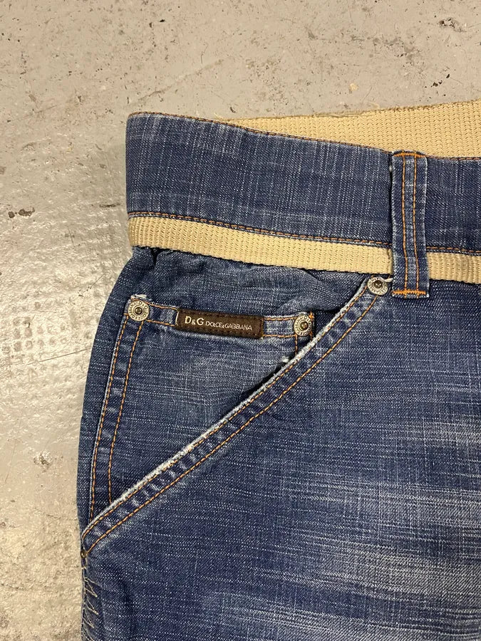AW2004 Dolce & Gabbana Blue Denim Cargo Written Jeans KQwCQXA 7